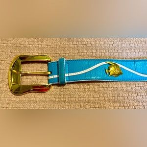 Vintage ESCADA Belt Turquoise w/Gold Fish 90's made in W. Germany 32-34” Waist
